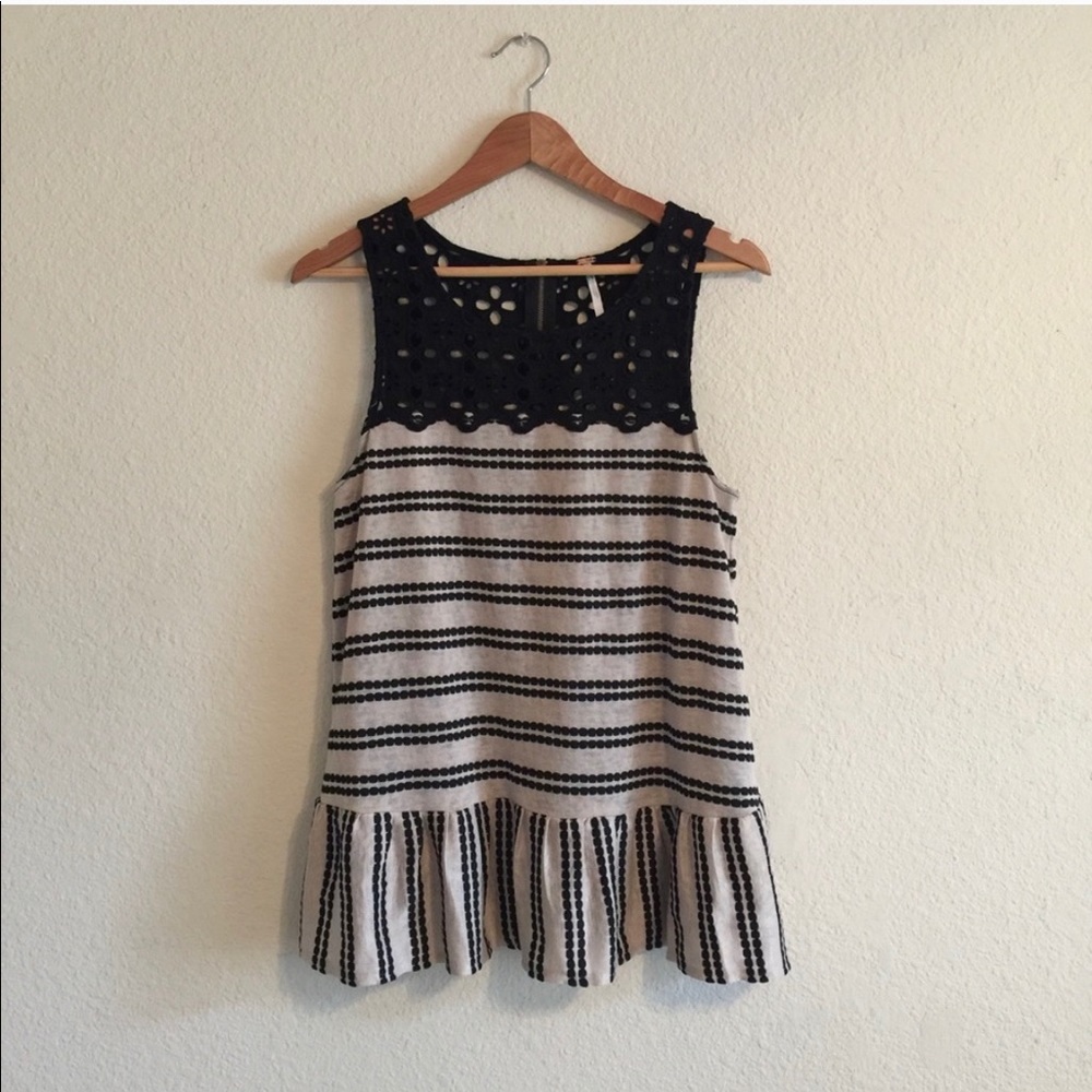Free People Black Tan Peplum Tank Top